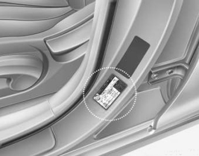 Табличка технических характеристик/значений давления в шинах Hyundai Sonata с 2014 года