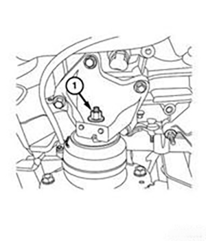 Отвернуть гайки крепления (1) правой и левой опоры двигателя