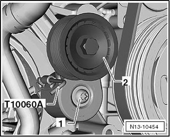 Снятие и установка натяжителя поликлинового ремня приводного нагнетателя Porsche Cayenne с 2011 года